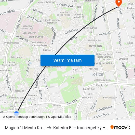 Magistrát Mesta Košice to Katedra Elektroenergetiky – Tuke map