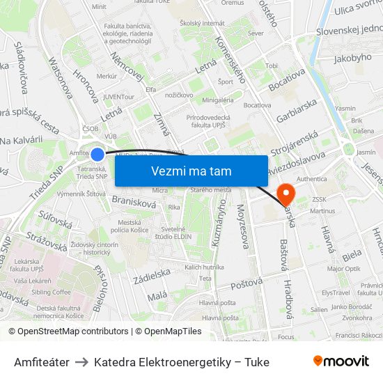 Amfiteáter to Katedra Elektroenergetiky – Tuke map