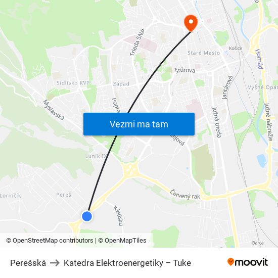 Perešská to Katedra Elektroenergetiky – Tuke map