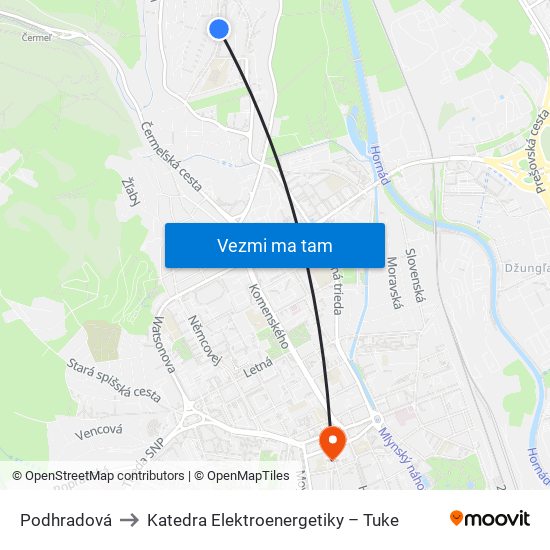 Podhradová to Katedra Elektroenergetiky – Tuke map