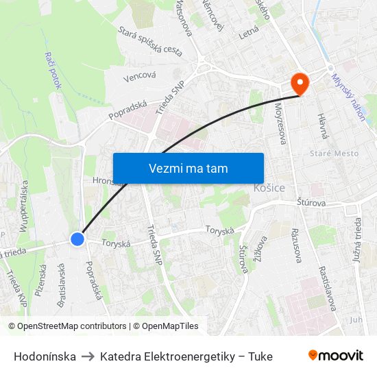 Hodonínska to Katedra Elektroenergetiky – Tuke map