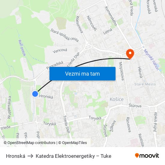 Hronská to Katedra Elektroenergetiky – Tuke map