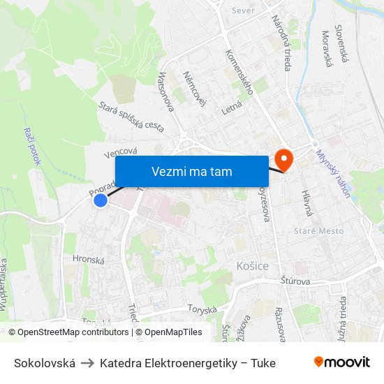 Sokolovská to Katedra Elektroenergetiky – Tuke map