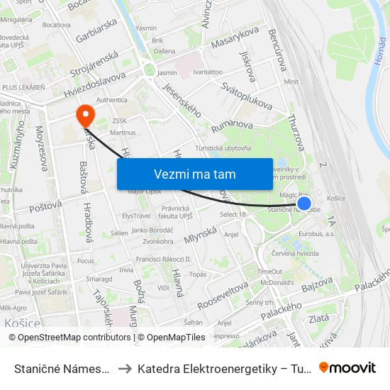 Staničné Námestie to Katedra Elektroenergetiky – Tuke map