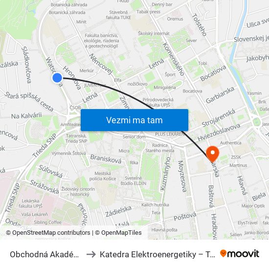 Obchodná Akadémia to Katedra Elektroenergetiky – Tuke map