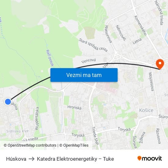 Húskova to Katedra Elektroenergetiky – Tuke map