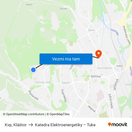 Kvp, Kláštor to Katedra Elektroenergetiky – Tuke map