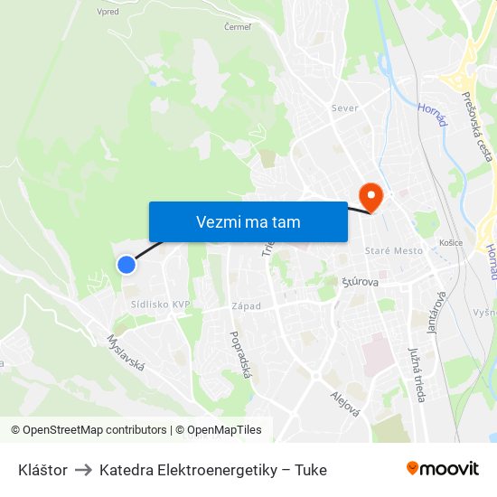 Kláštor to Katedra Elektroenergetiky – Tuke map