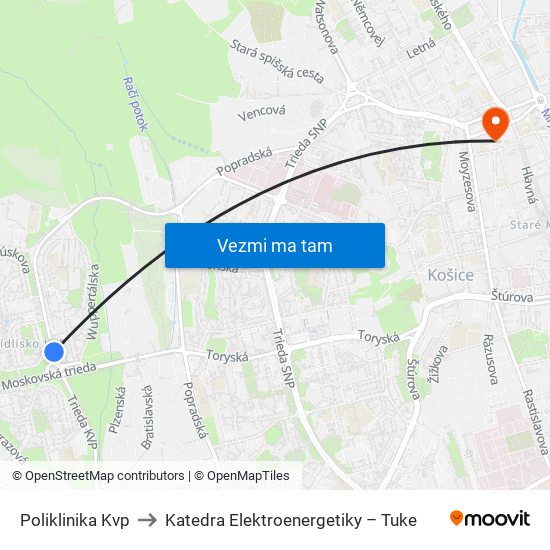 Poliklinika Kvp to Katedra Elektroenergetiky – Tuke map