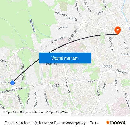 Poliklinika Kvp to Katedra Elektroenergetiky – Tuke map