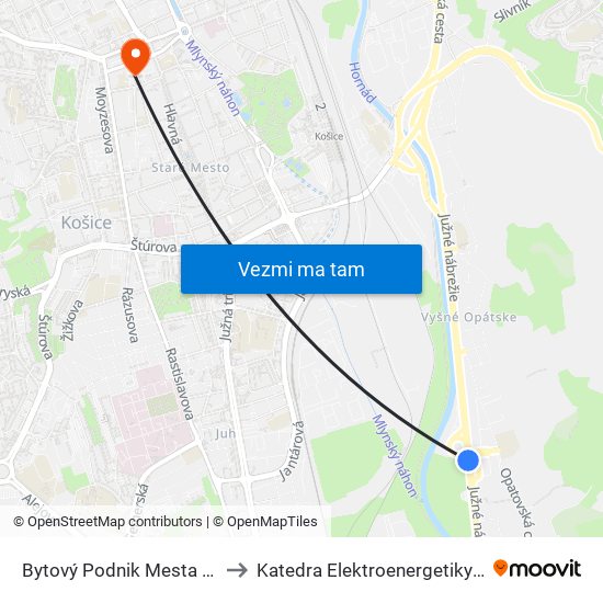 Bytový Podnik Mesta Košice to Katedra Elektroenergetiky – Tuke map