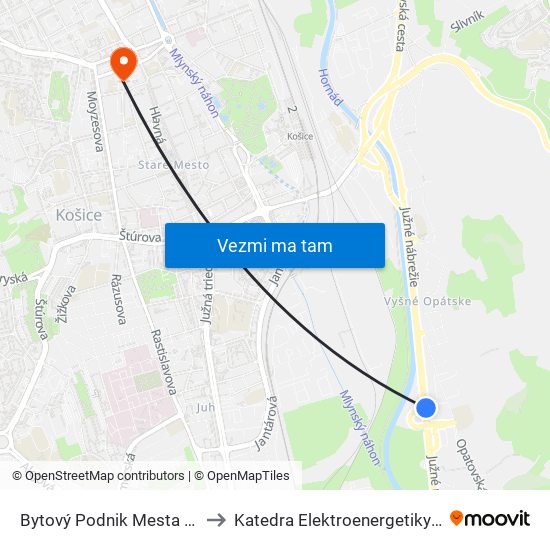 Bytový Podnik Mesta Košice to Katedra Elektroenergetiky – Tuke map