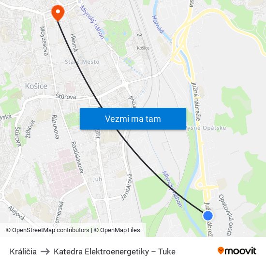 Králičia to Katedra Elektroenergetiky – Tuke map