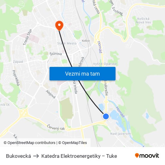 Bukovecká to Katedra Elektroenergetiky – Tuke map