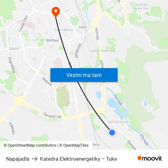 Napájadlá to Katedra Elektroenergetiky – Tuke map