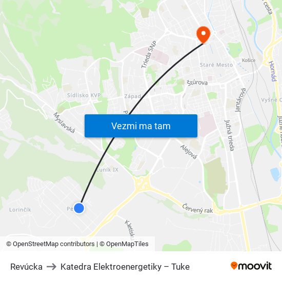 Revúcka to Katedra Elektroenergetiky – Tuke map