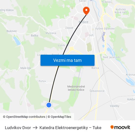 Ludvíkov Dvor to Katedra Elektroenergetiky – Tuke map