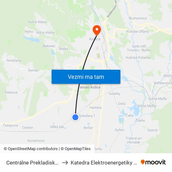 Centrálne Prekladisko Rúd to Katedra Elektroenergetiky – Tuke map