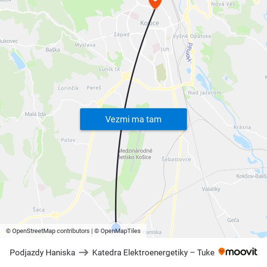 Podjazdy Haniska to Katedra Elektroenergetiky – Tuke map