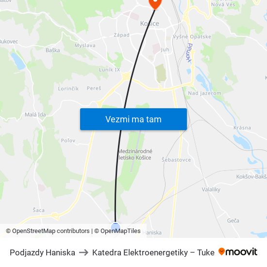 Podjazdy Haniska to Katedra Elektroenergetiky – Tuke map