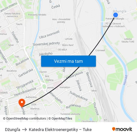 Džungľa to Katedra Elektroenergetiky – Tuke map