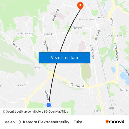 Valeo to Katedra Elektroenergetiky – Tuke map