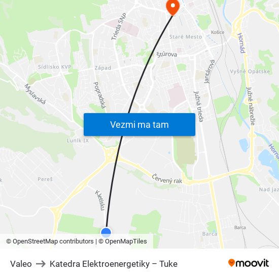 Valeo to Katedra Elektroenergetiky – Tuke map