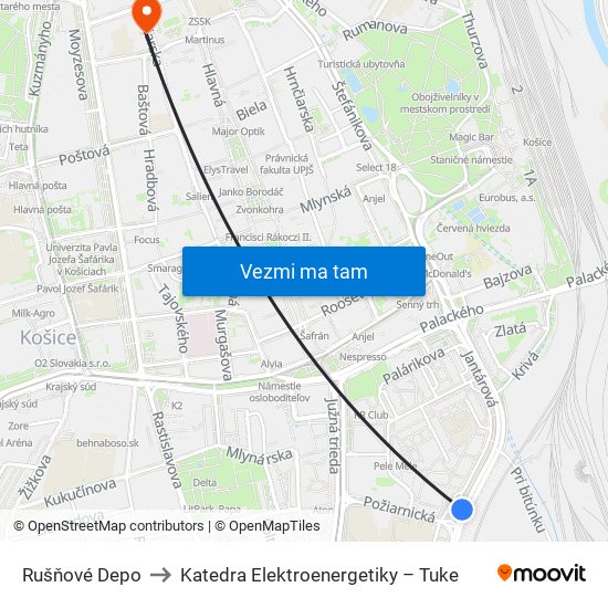 Rušňové Depo to Katedra Elektroenergetiky – Tuke map