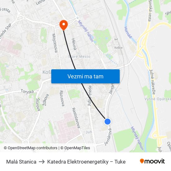 Malá Stanica to Katedra Elektroenergetiky – Tuke map