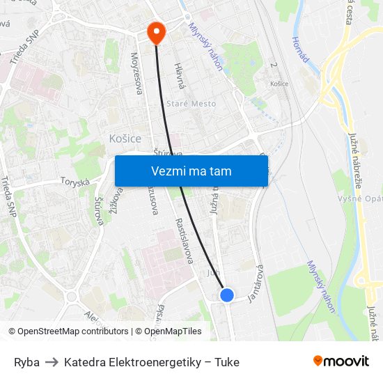 Ryba to Katedra Elektroenergetiky – Tuke map