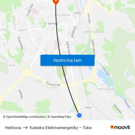 Hečkova to Katedra Elektroenergetiky – Tuke map