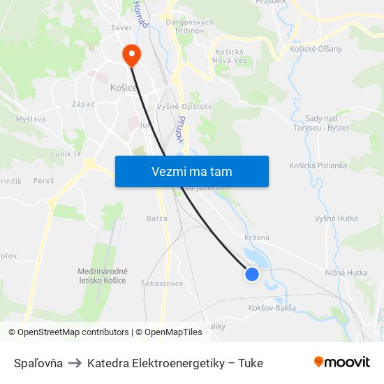 Spaľovňa to Katedra Elektroenergetiky – Tuke map