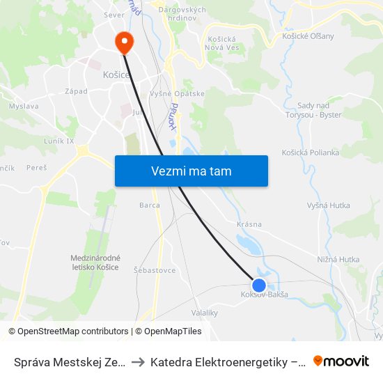 Správa Mestskej Zelene to Katedra Elektroenergetiky – Tuke map