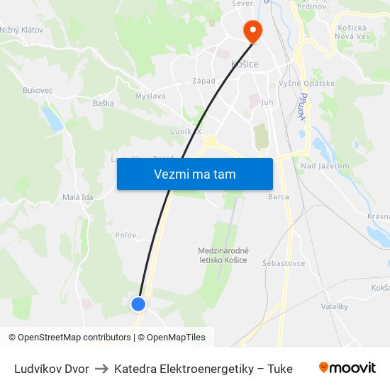 Ludvíkov Dvor to Katedra Elektroenergetiky – Tuke map