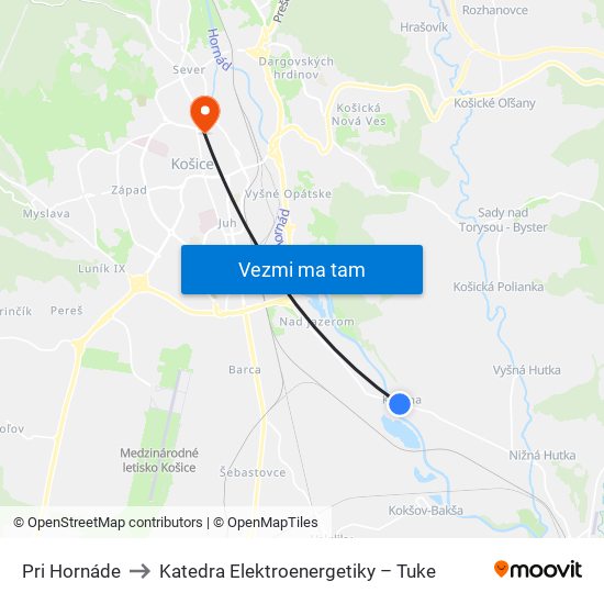 Pri Hornáde to Katedra Elektroenergetiky – Tuke map