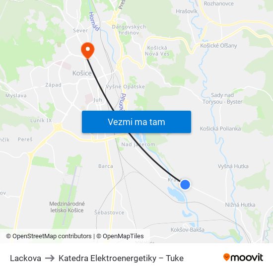 Lackova to Katedra Elektroenergetiky – Tuke map