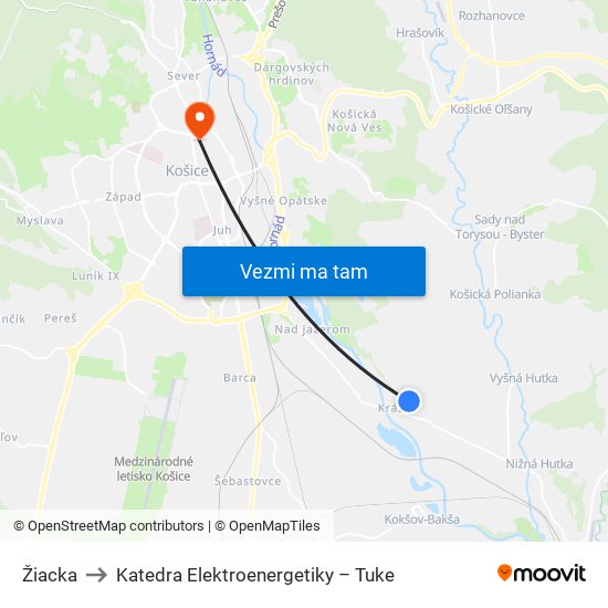 Žiacka to Katedra Elektroenergetiky – Tuke map