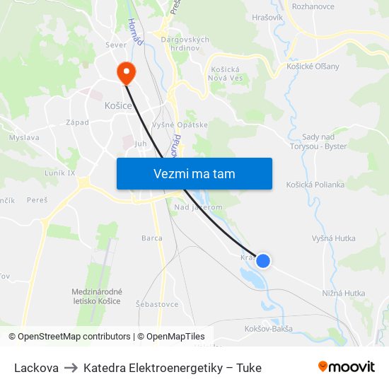 Lackova to Katedra Elektroenergetiky – Tuke map