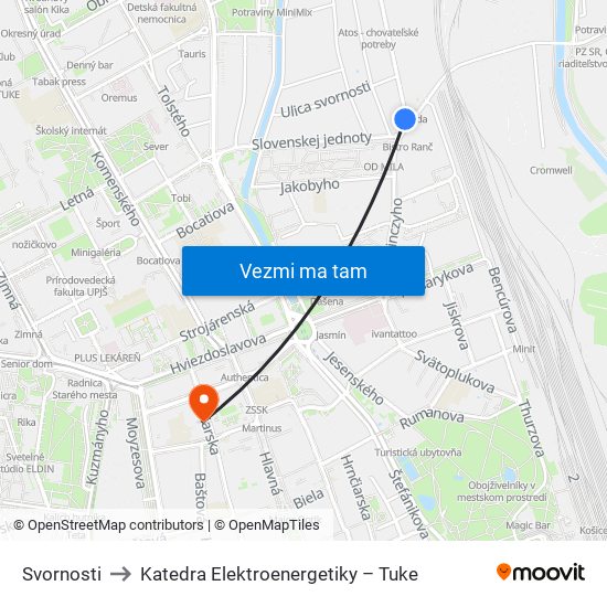 Svornosti to Katedra Elektroenergetiky – Tuke map