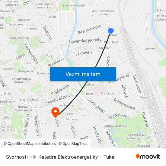 Svornosti to Katedra Elektroenergetiky – Tuke map