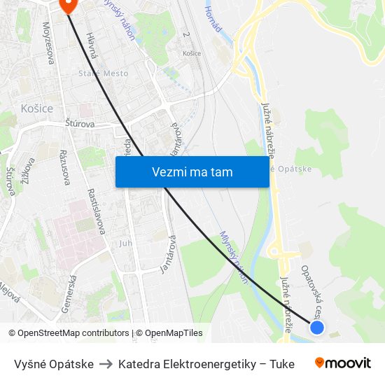 Vyšné Opátske to Katedra Elektroenergetiky – Tuke map