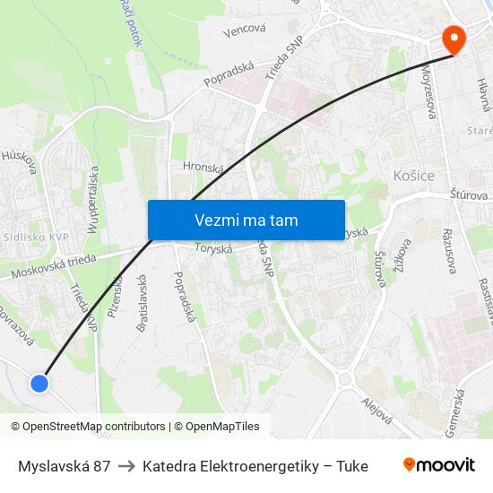 Myslavská 87 to Katedra Elektroenergetiky – Tuke map