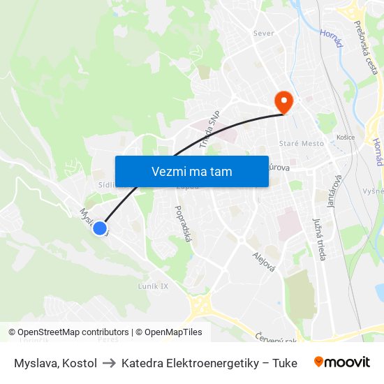 Myslava, Kostol to Katedra Elektroenergetiky – Tuke map