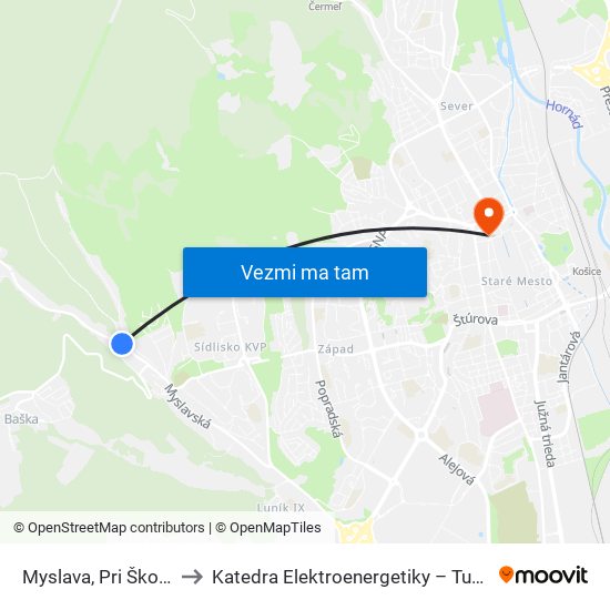 Myslava, Pri Škole to Katedra Elektroenergetiky – Tuke map