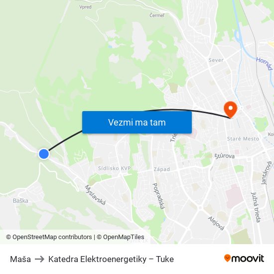 Maša to Katedra Elektroenergetiky – Tuke map