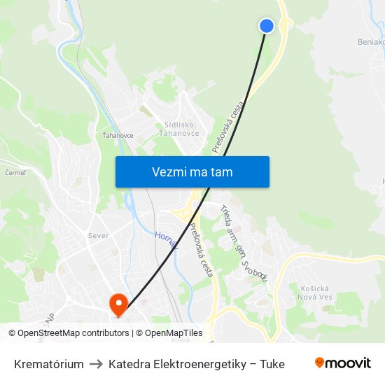 Krematórium to Katedra Elektroenergetiky – Tuke map