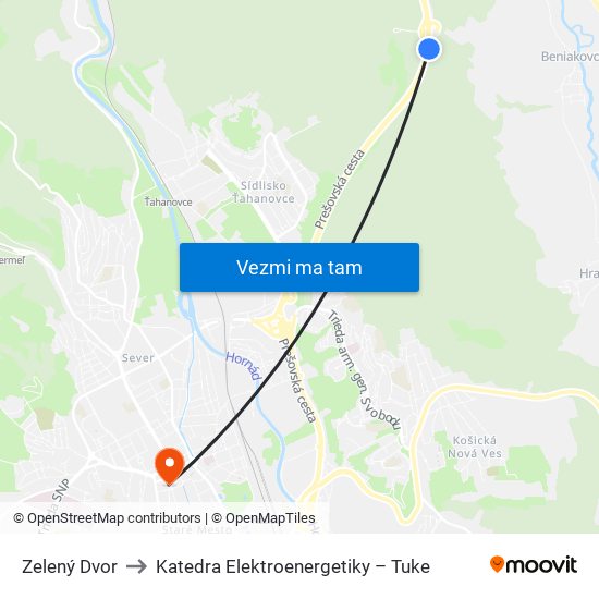 Zelený Dvor to Katedra Elektroenergetiky – Tuke map