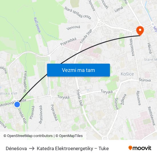 Dénešova to Katedra Elektroenergetiky – Tuke map