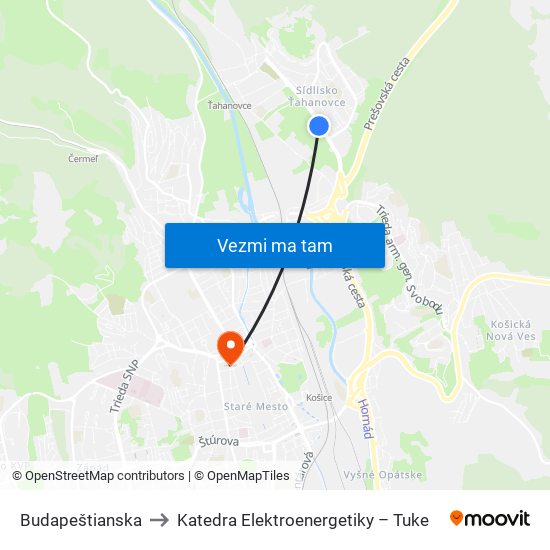 Budapeštianska to Katedra Elektroenergetiky – Tuke map