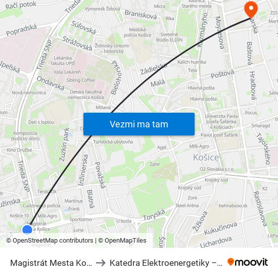 Magistrát Mesta Košice to Katedra Elektroenergetiky – Tuke map